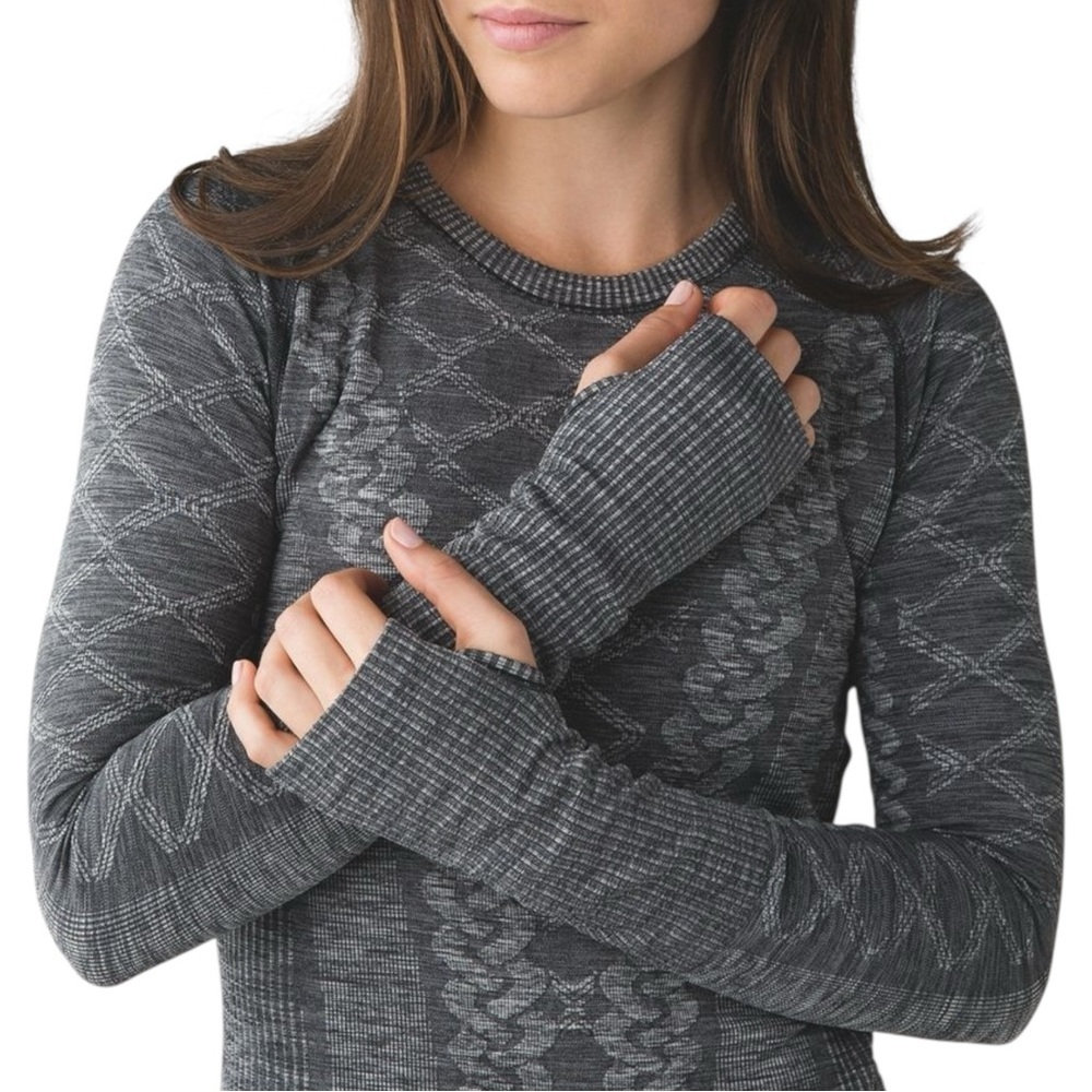 Lululemon Rest Less Pullover Heathered Black Size 4 Seamless Thumbholes